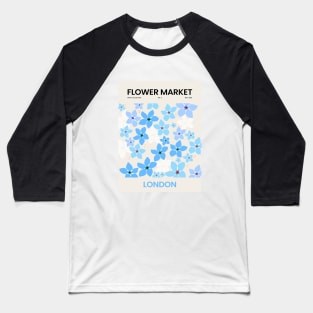 Flower Market Blue White London Illustration Baseball T-Shirt